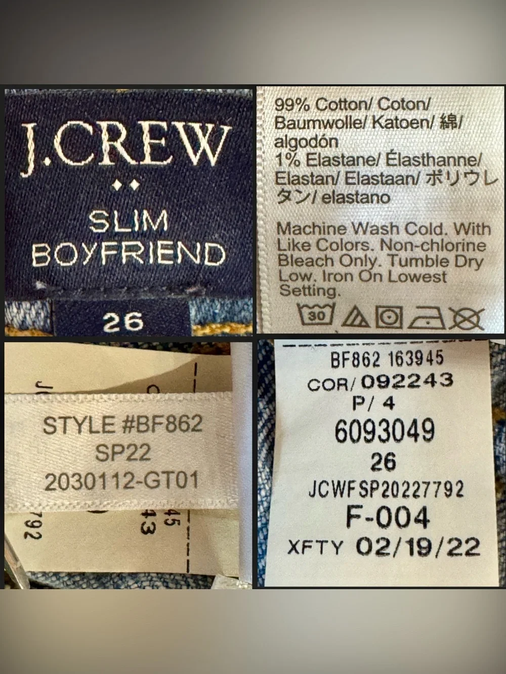 J.Crew Slim Boyfriend Jeans BF862 Raw Hem Faded Med Wash (26)